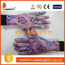 Pink Nylon with Transparent Nitrile Coated Work Labor Gloves